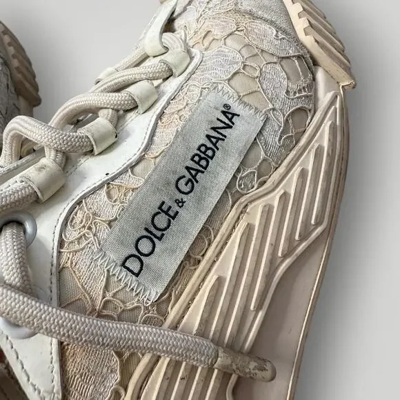 Dolce & Gabbana Lace Sneakers Beige Floral Made in Italy Women’s Size 40 - Picture 9 of 16
